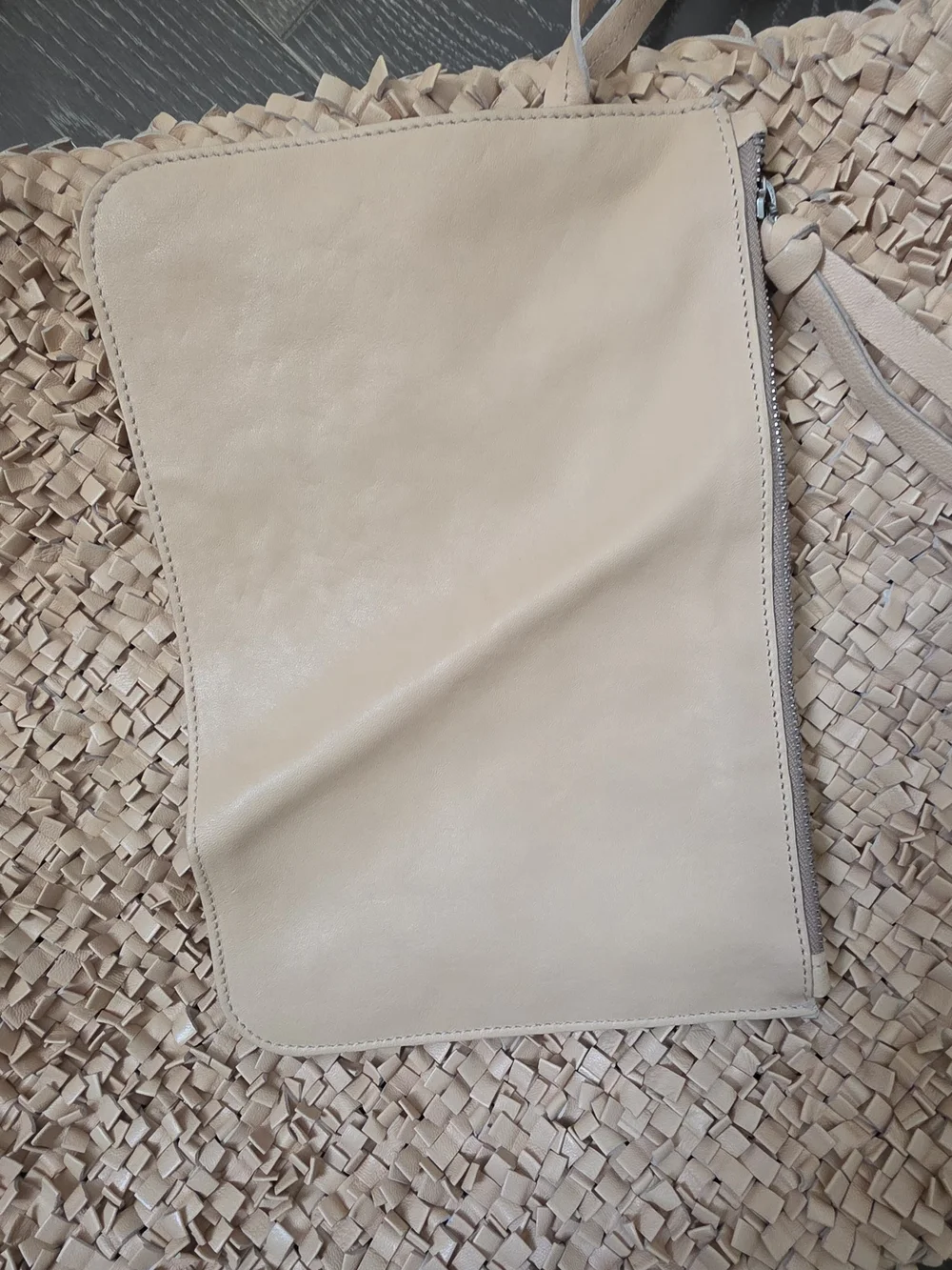 Neutral Woven Hobo Tote Bag - Pink Beige
